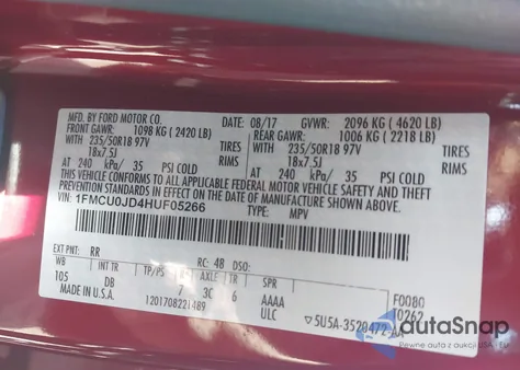 2017 Ford Escape Titanium from USA, damaged, VIN 1FMCU0JD4HUF05266